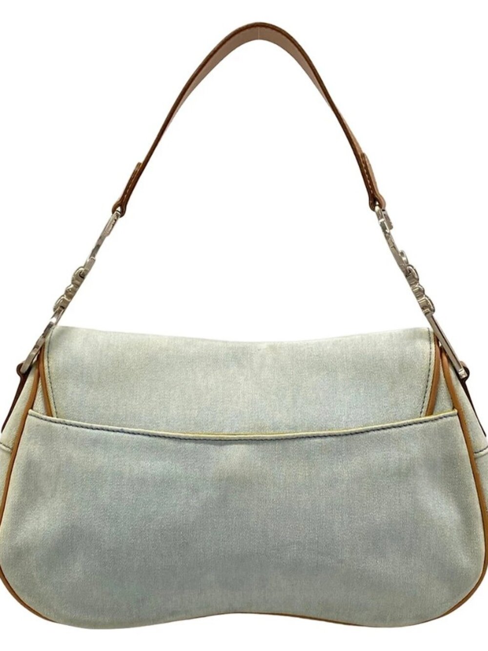 DIOR/ChristianDior Double Saddle Bag - Light Blue Beige Denim Leather - Picture 3 of 15